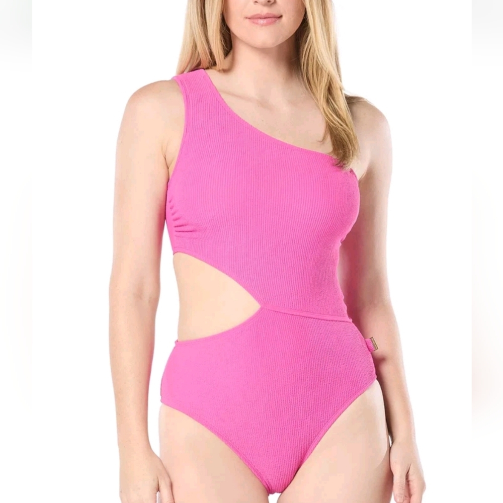 Michael Kors Cerise One Shoulder Cutout One Piece Swimsuit Pink Size 14 NWT - Picture 2 of 13